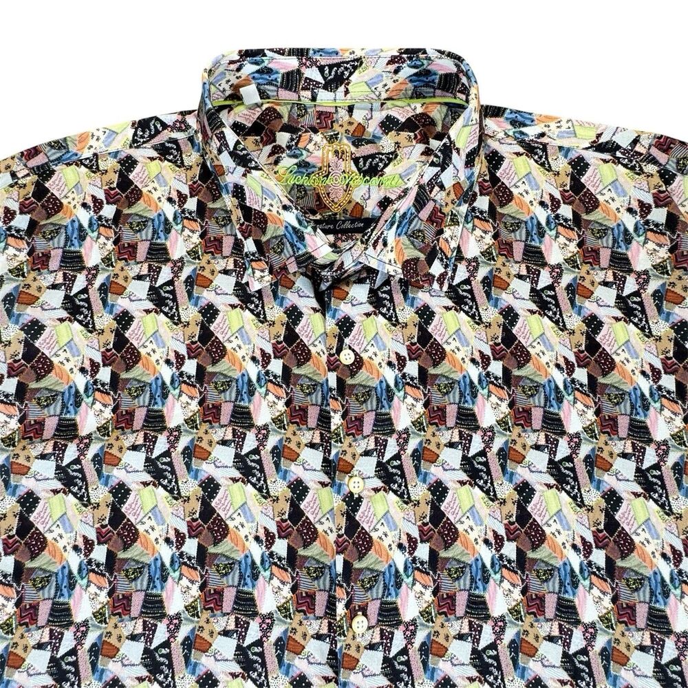 Luchiano Visconti 5XL Eclectic Patchwork Mosaic Abstract intricate Button Shirt